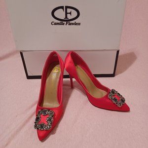 Camille Flawless red satin heels